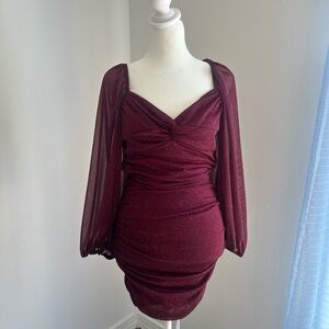 Chic Long Sleeve Burgundy Dress
